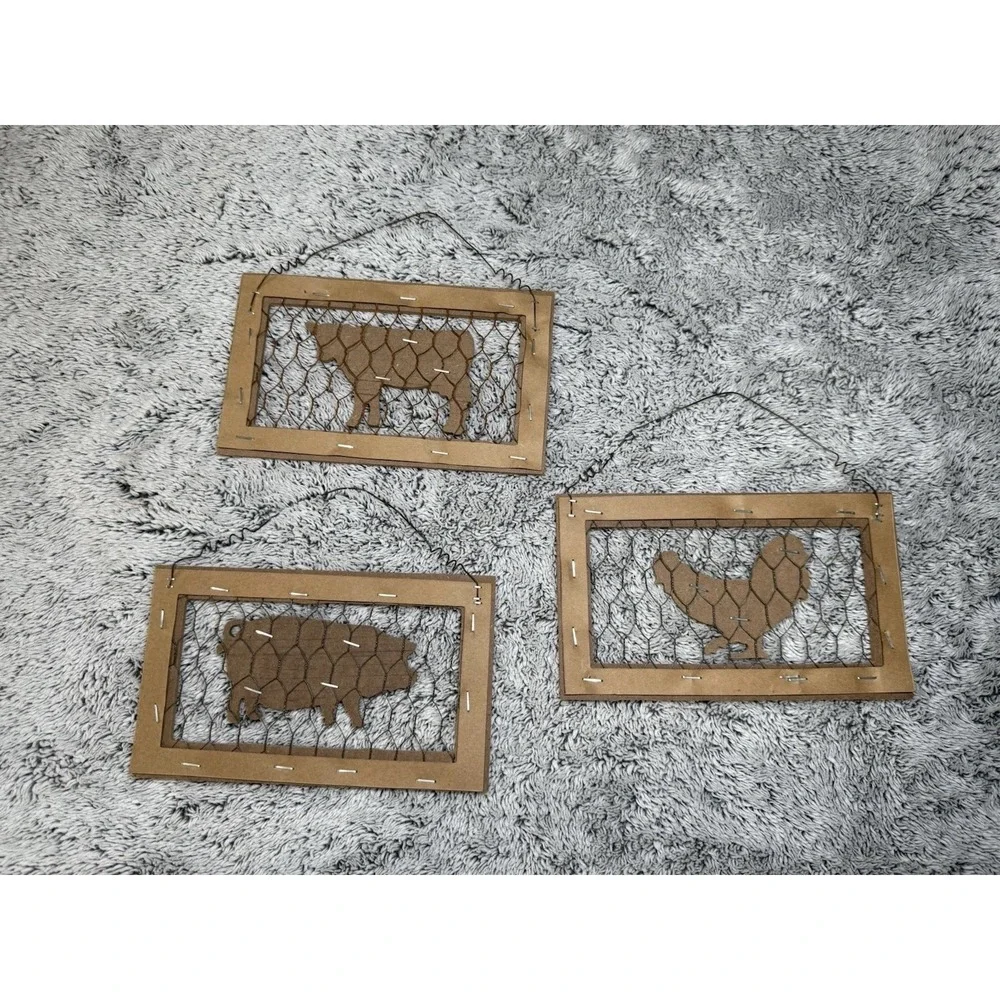 Farmhouse Hanging Wood Signs Chicken Pig Cow Rooster Rustic Decor